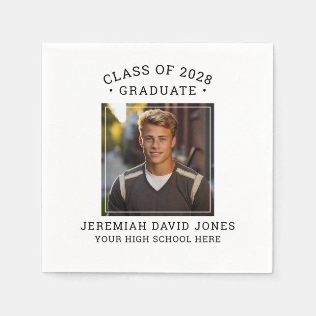 Modern Simple Black and White Photo Graduation Napkins (Front)