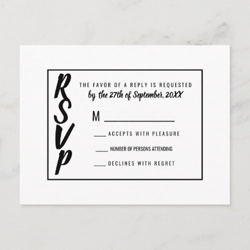 Modern Simple Black and White Pinstripe RSVP Invitation Postcard