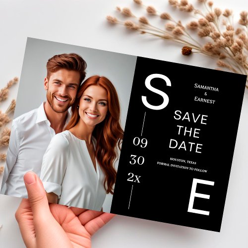 Modern Simple Black and White QR Code Photo Save The Date