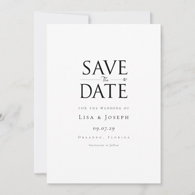 Modern Simple Black and White Save The Date (Front)
