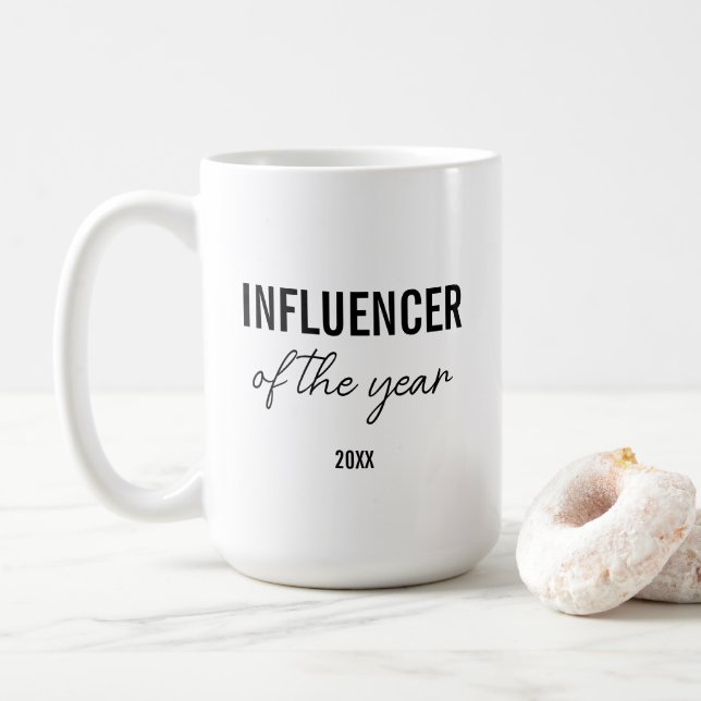 Modern Simple Black and White Script Influencer Coffee Mug (With Donut)