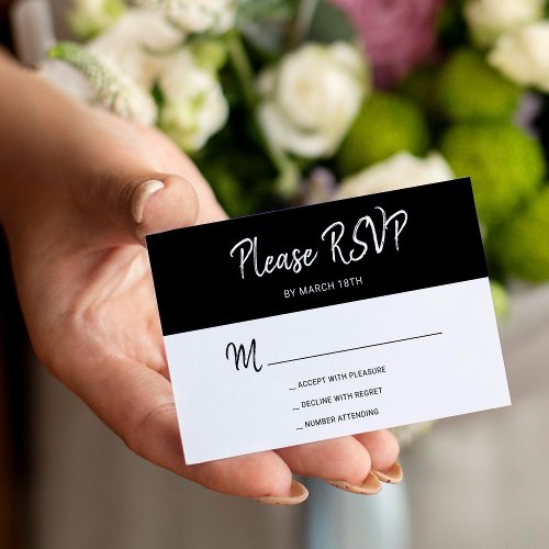 Modern simple black and white script wedding RSVP Enclosure Card