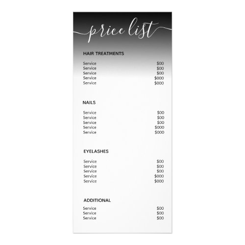 Modern Simple Black and White Spa Salon Price List Rack Card