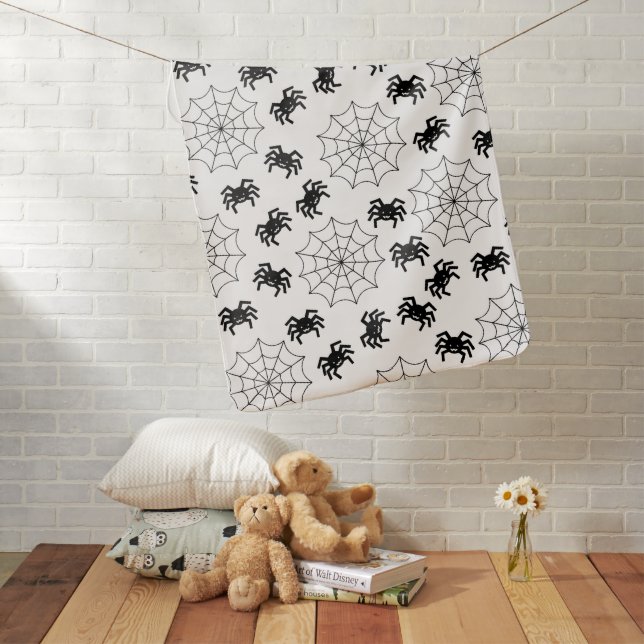 Modern Simple Black and White Spider Halloween Baby Blanket (In Situ)