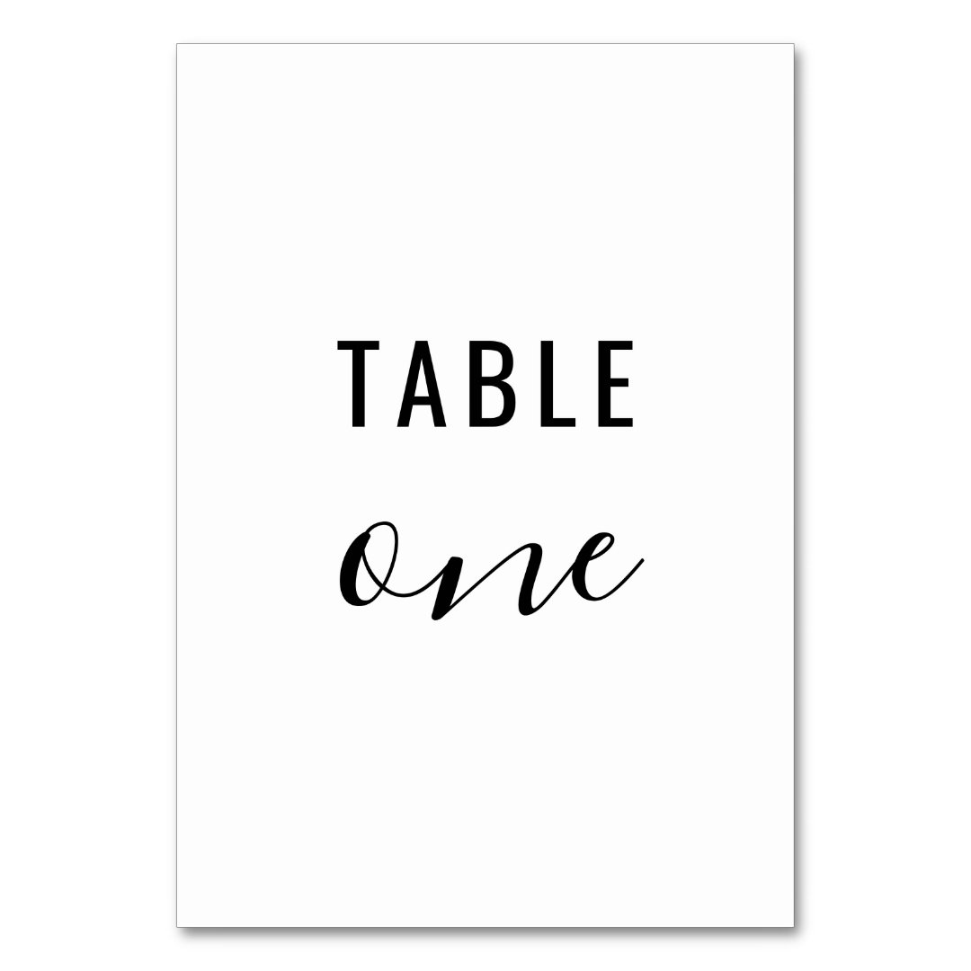 Modern simple black and white typography wedding table number Zazzle