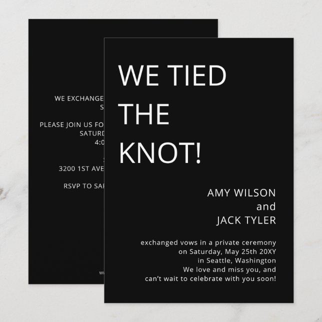 Modern Simple Black and White Wedding Announcement (Front/Back)