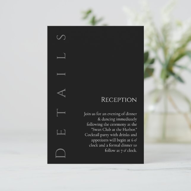 Modern Simple Black and White-Wedding Details- Enclosure Card (Standing Front)
