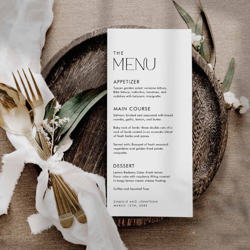 Modern Simple Black and White Wedding Menu