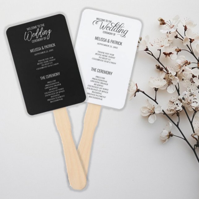 Modern Simple Black and White  Wedding Programs Hand Fan (Creator Uploaded)