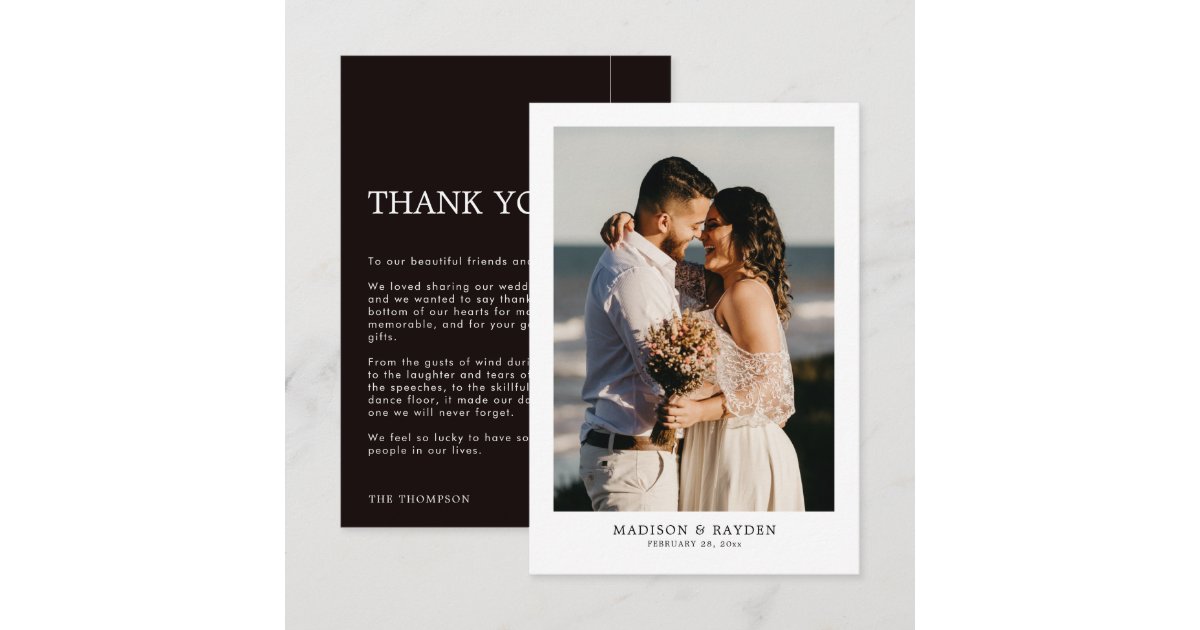 Modern Simple Black and White with Photo Wedding Thank You Card | Zazzle
