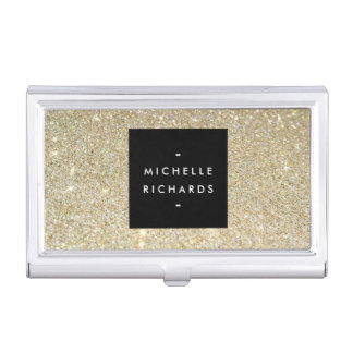 MODERN SIMPLE BLACK BOX GOLD GLITTER Card Holder