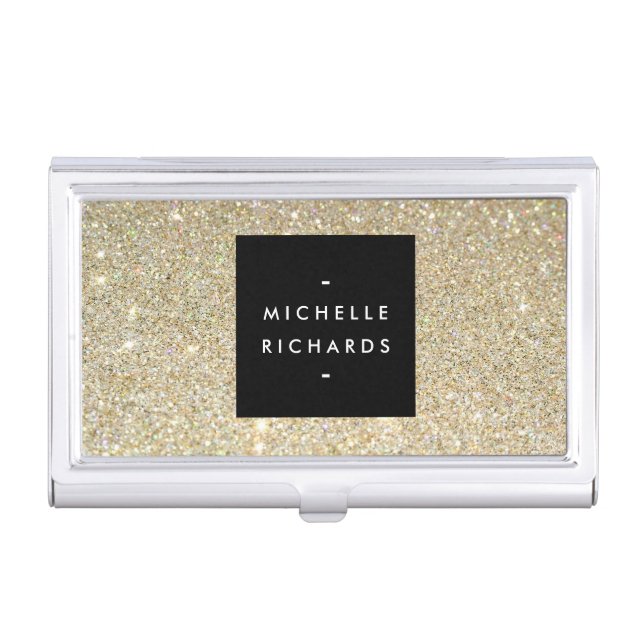 MODERN SIMPLE BLACK BOX GOLD GLITTER Card Holder (Front)