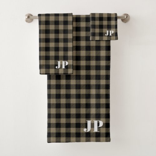 Modern Simple Black Brown Buffalo Plaid  Bath Towel Set