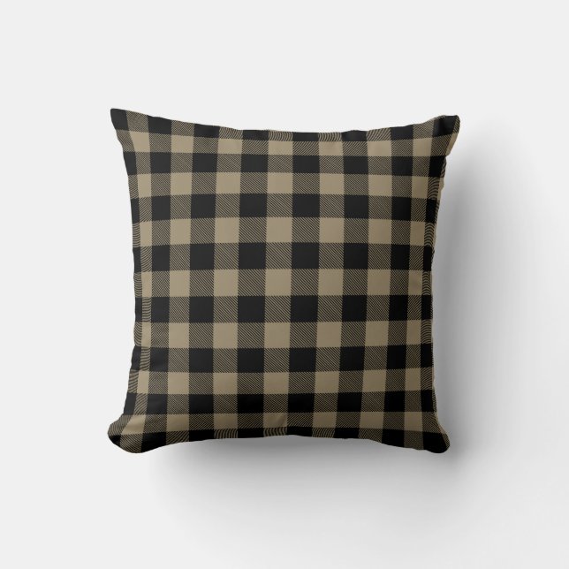 Modern Simple Black Brown Buffalo Plaid  Throw Pillow (Front)