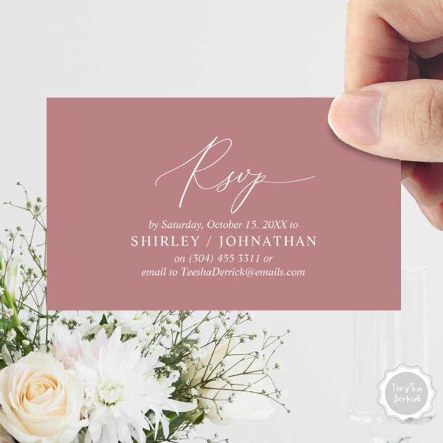 Modern Simple Black Calligraphy, Wedding RSVP Enclosure Card (Wedding Dinner Invitation RSVP Enclosed Card, Online, Email, Modern Romantic, in Dusty Rose Pink )