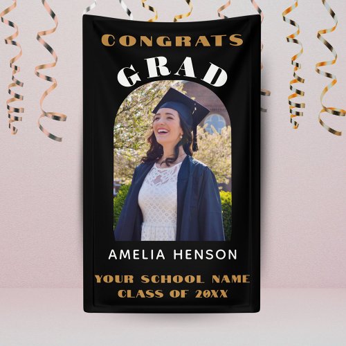 Modern Simple Black Congrats Grad Photo Backdrop Banner