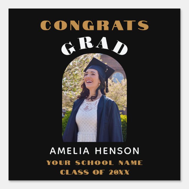 Modern Simple Black Congrats Grad Photo Sign (Front)