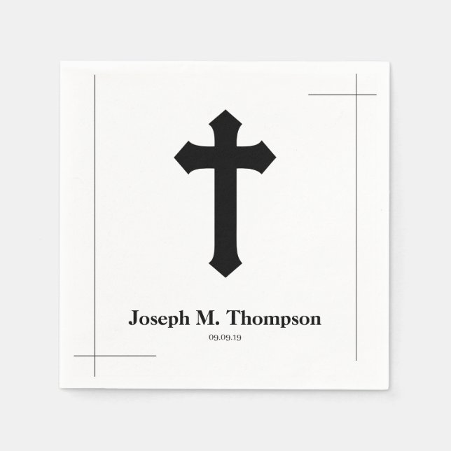Modern Simple Black Cross First Holy Communion Napkins (Front)