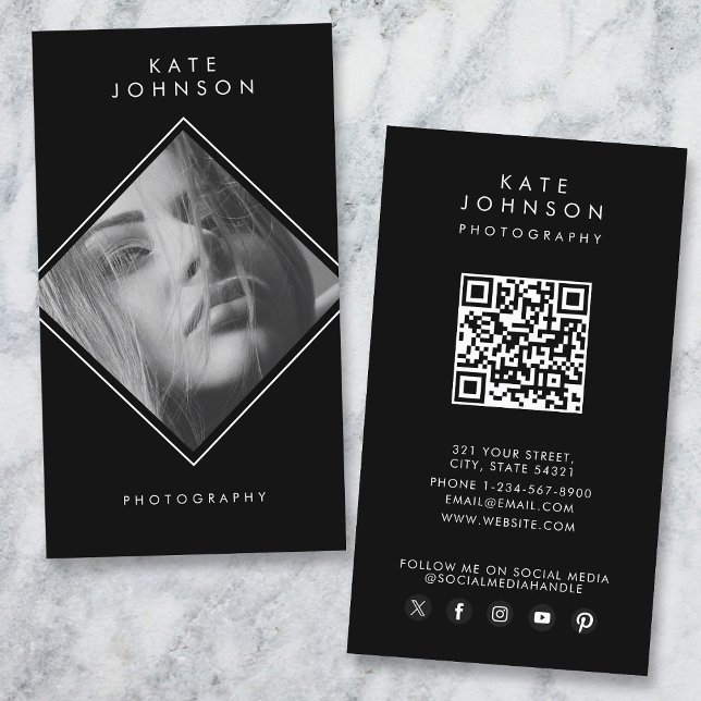 Modern Simple Black Elegant Photography QR Code  Business Card (Modern Simple Black Elegant Photography QR Code Business Card)