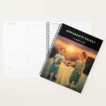 Modern simple black family photos monogrammed planner<br><div class="desc">Modern black family photo monogram name Planner.
You can personalize it and add your own photos,  add your name and text year.</div>