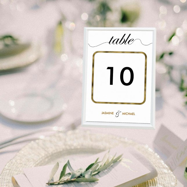 Modern Simple Black Gold Elegant Script Wedding  Table Number (Creator Uploaded)