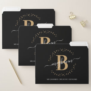 Modern Simple Black Gold Monogram Business  File Folder
