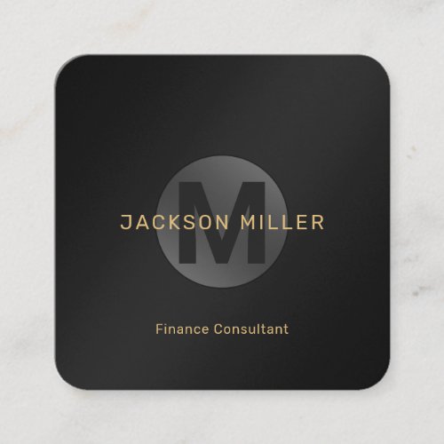 Modern Simple Black  Gold Monogram Professional Square Business Card