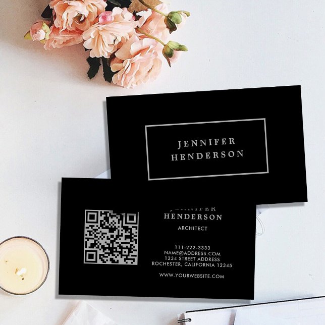 Modern simple black gray QR code professional Business Card (Modern simple black gray QR code professional Business Card.)