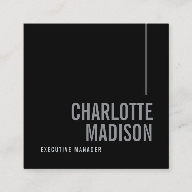 Modern Simple Black Grey Trendy Minimalist Plain  Square Business Card (Front)
