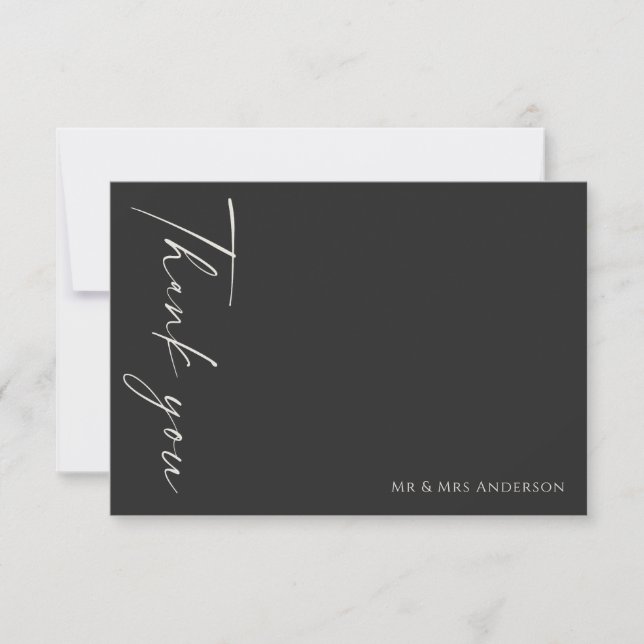 Modern Simple Black Ivory Wedding  Thank You Card (Front)