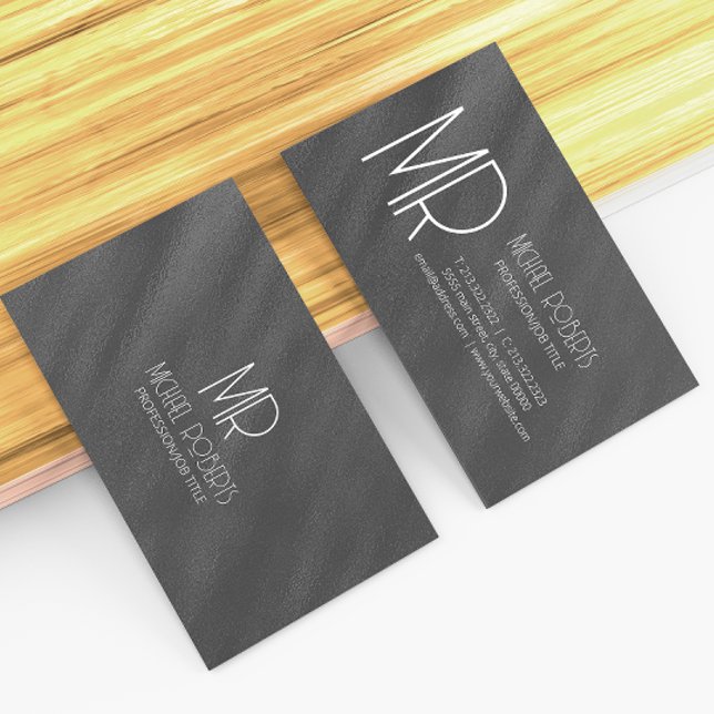 Modern Simple Black Minimalist Textured Monogramed Business Card (Creator Uploaded)