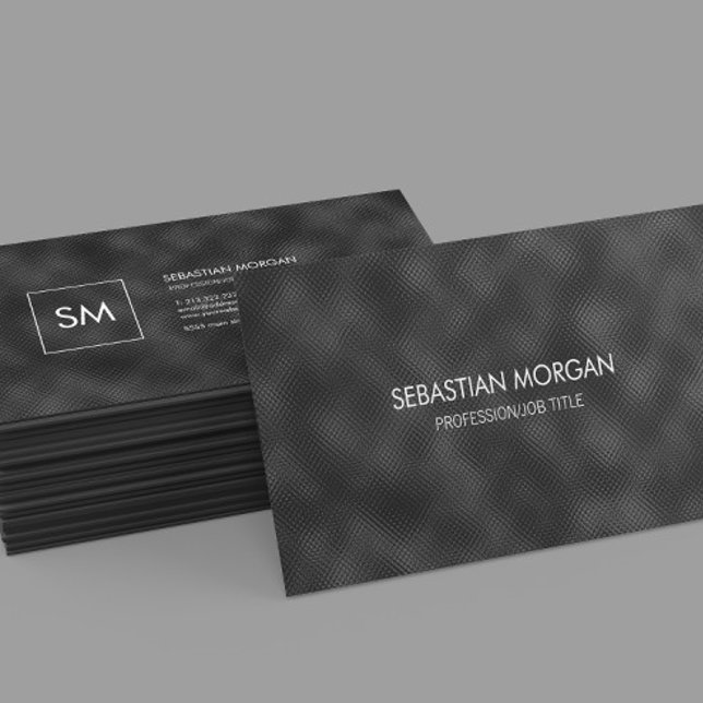 Modern Simple Black Minimalist Textured Monogramed Business Card (Creator Uploaded)