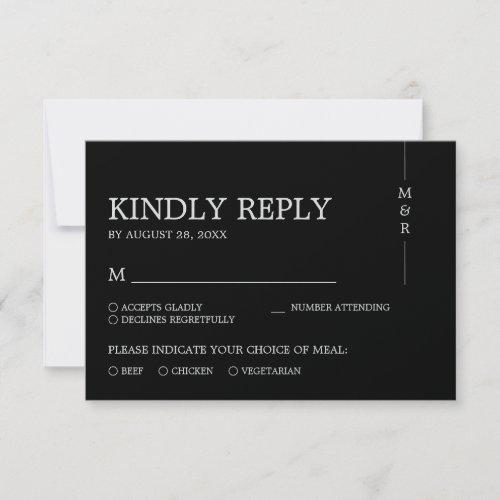Modern Simple Black Monogram Wedding RSVP Card