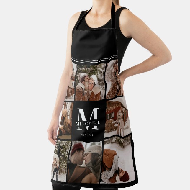 Modern Simple Black Photo Collage | Monogram Gift Apron (Insitu)