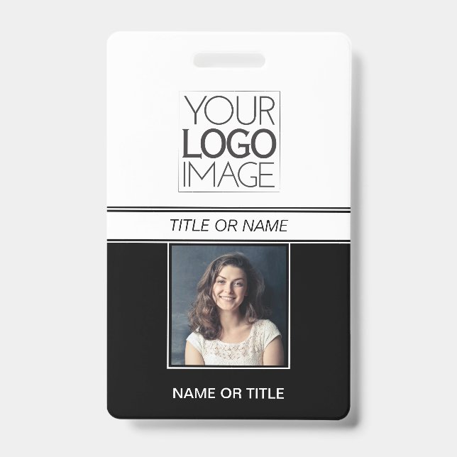 Modern Simple Black Photo Professional Name Tag Badge (Front)