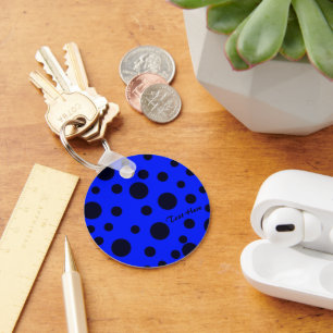 Modern Simple Black polka dot on Blue pattern Keychain