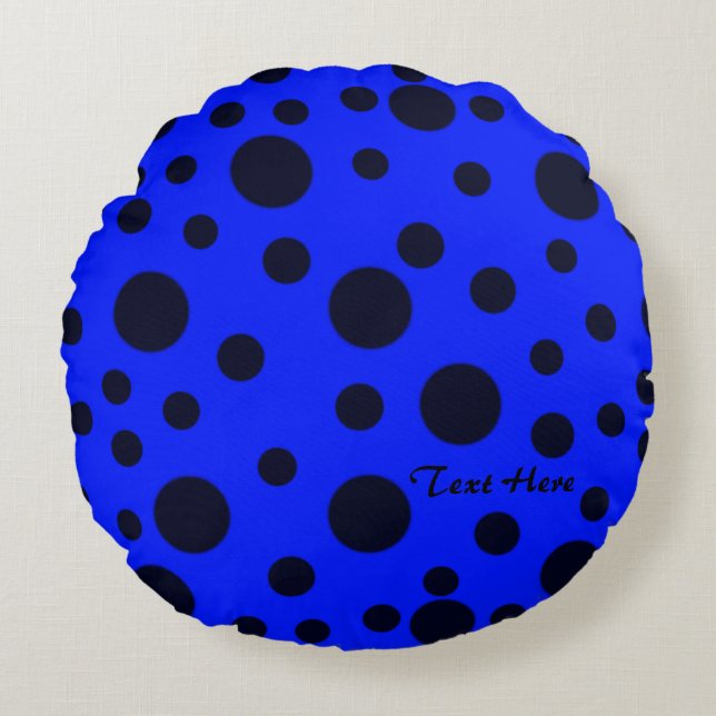 Modern Simple Black polka dot on Blue pattern Round Pillow (Front)