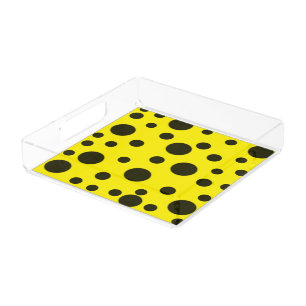 Modern Simple Black polka dot yellow pattern Acrylic Tray