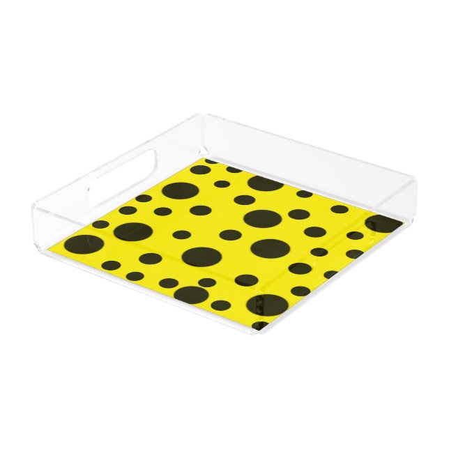 Modern Simple Black polka dot yellow pattern Acrylic Tray (Angled)