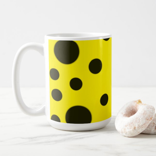 Modern Simple Black polka dot yellow pattern Coffee Mug (With Donut)