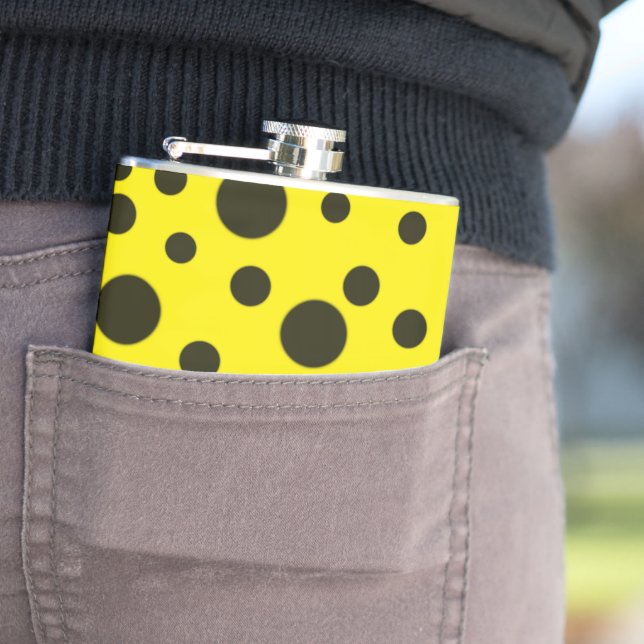 Modern Simple Black polka dot yellow pattern Flask (In Situ)