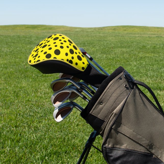 Modern Simple Black polka dot yellow pattern Golf Head Cover (In Situ)