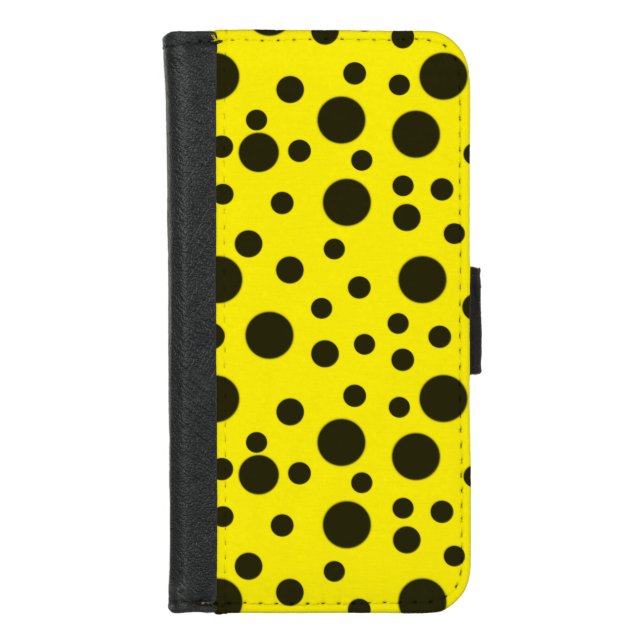 Modern Simple Black polka dot yellow pattern iPhone Wallet Case (Front)