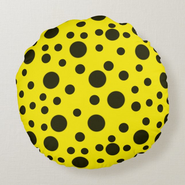 Modern Simple Black polka dot yellow pattern Round Pillow (Back)