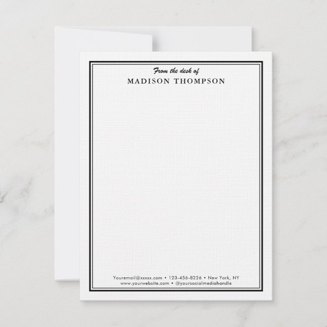 Modern Simple Black Professional Business Note Card (Front)