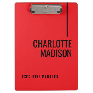 Modern Simple Black Red Minimalist Bold Text Name Clipboard