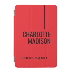 Modern Simple Black Red Minimalist Bold Text Name iPad Mini Cover