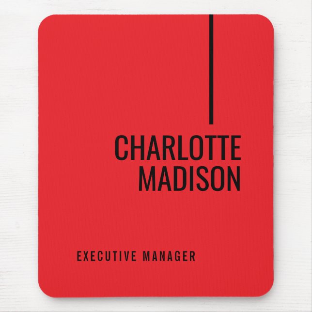 Modern Simple Black Red Minimalist Bold Text Name Mouse Pad (Front)