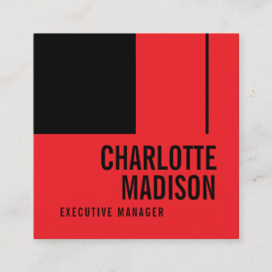 Modern Simple Black Red Minimalist Two Sided Square Business Card