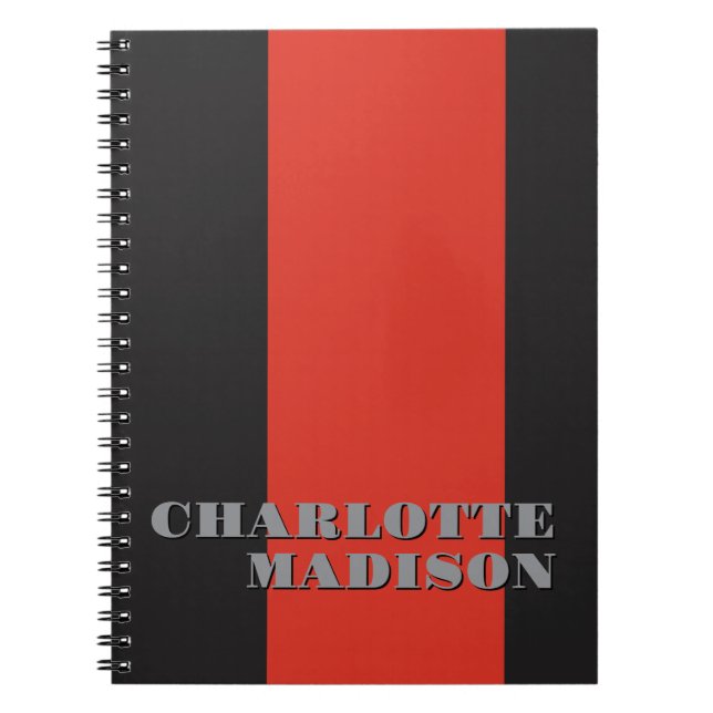 Modern Simple Black Red Trendy Minimalist Plain  Notebook (Front)